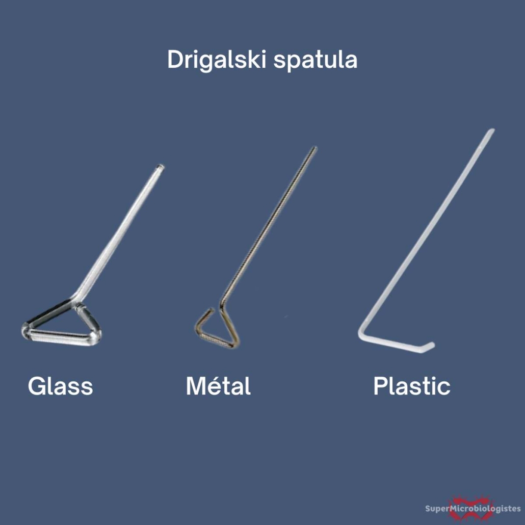 glass, metal and plastic Drigalski spatula used in microbiology