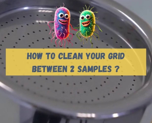 How do you clean the sieve of an air sampler between two samples?