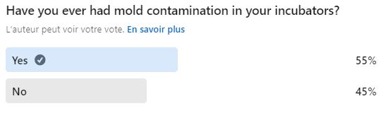 LinkedIn survey on the number of microbiological contaminations caused by mold in incubators.