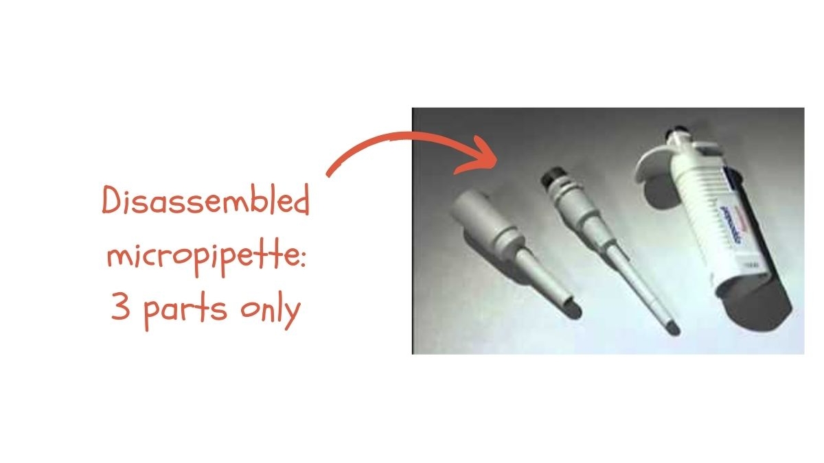 Disassembled micropipette with only 3 parts