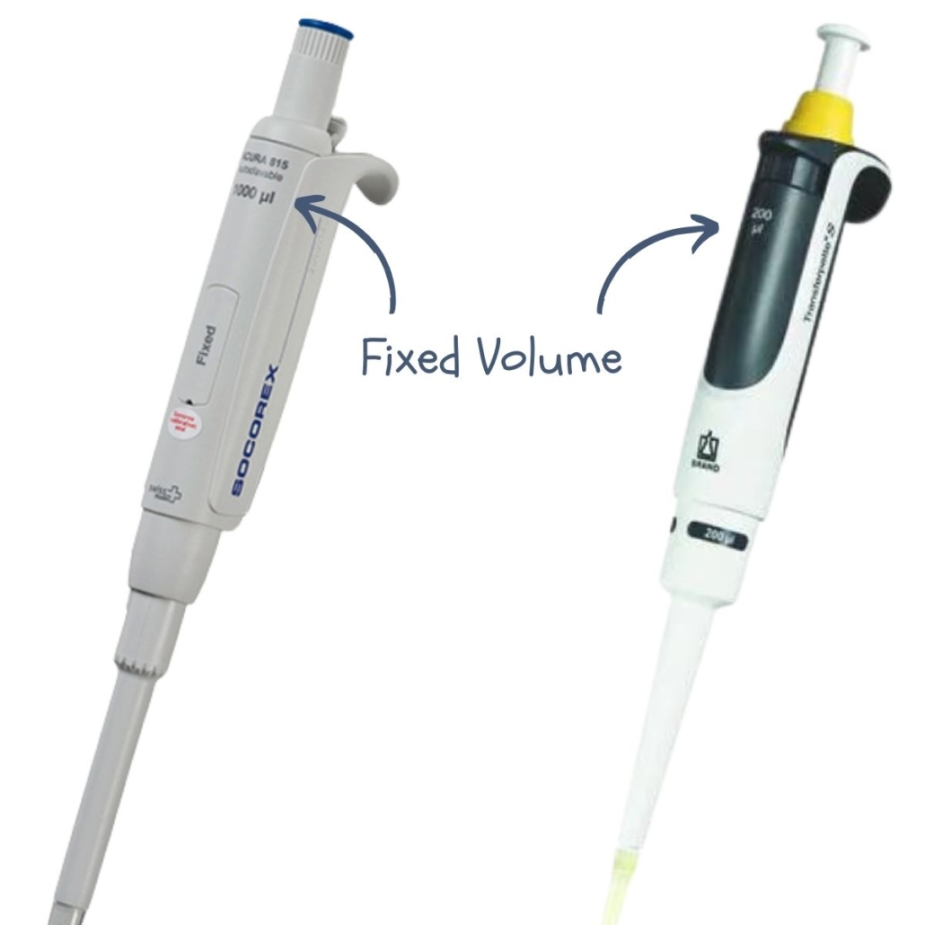 example of two fixed volume micropipettes used in the microbiology labs