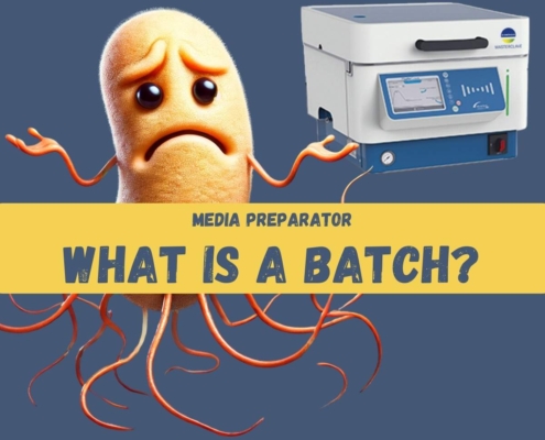 In microbiology, what is considered as a batch when a culture media is produced with a culture media preparator