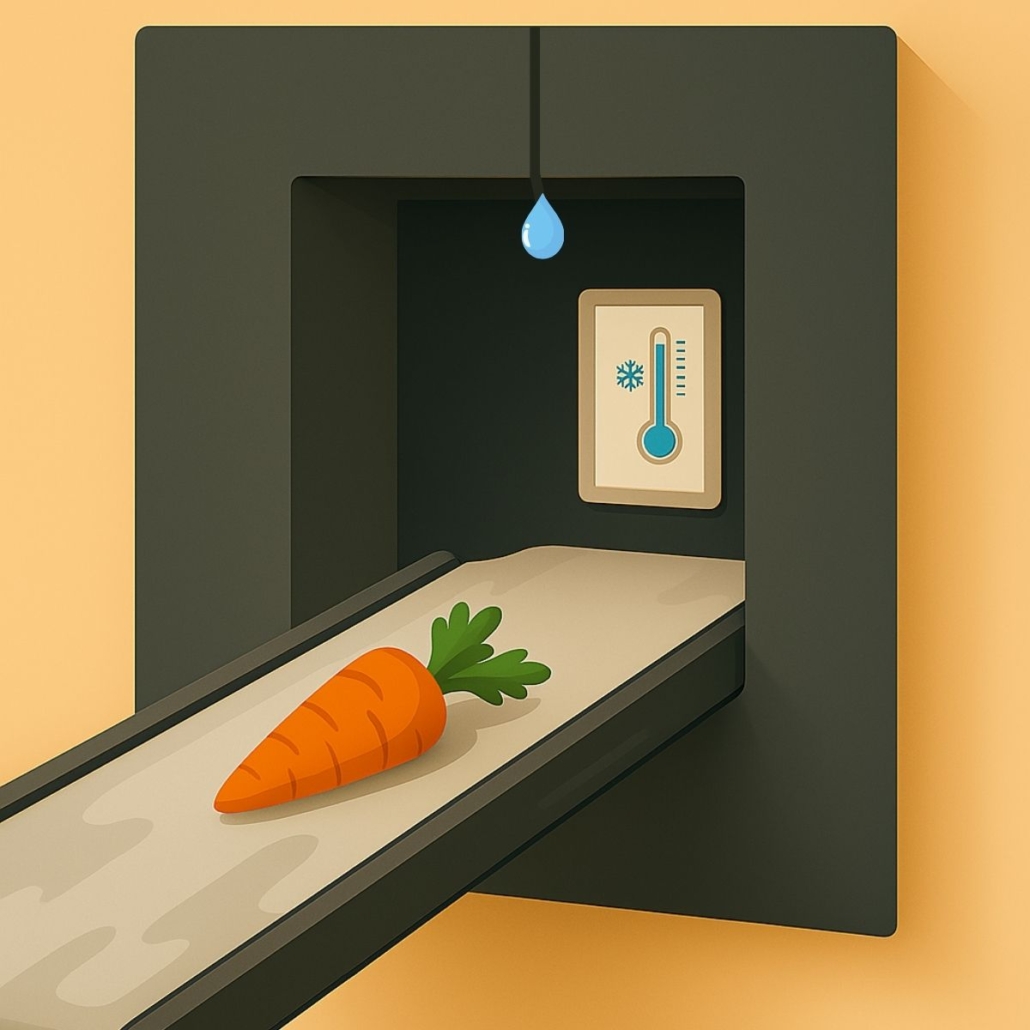 une goutte d'eau contenant des salmonelles tombent sur les légumes